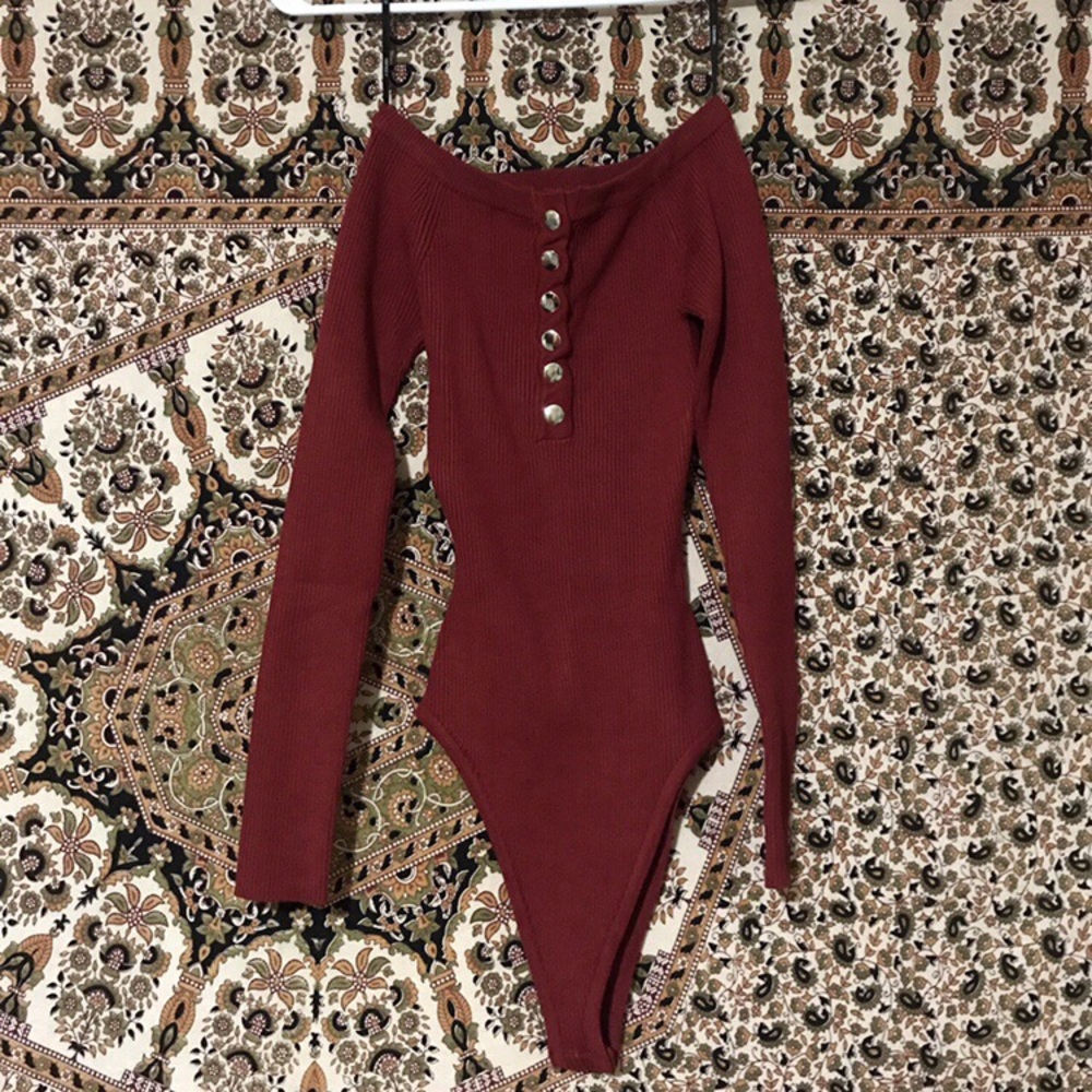 red off the shoulder body suit